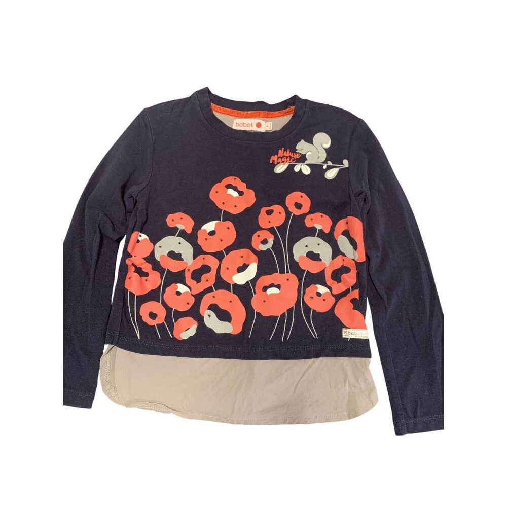 Boboli 4 Girls Nature Magic Casual Floral Animal‎ Print Top Blue Pink